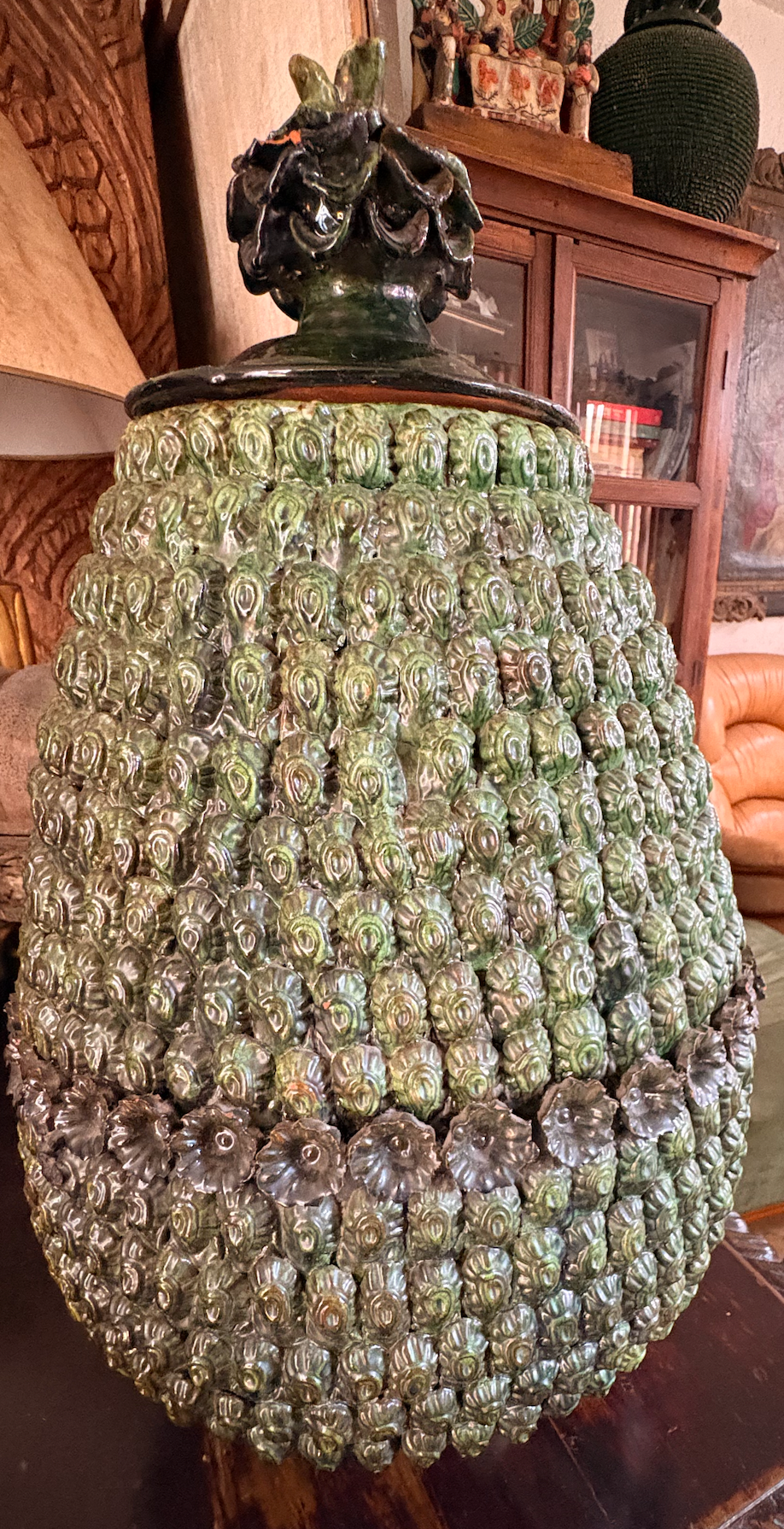 Jarrón verde Ovalado Piñas de San José de Gracia Michoacán